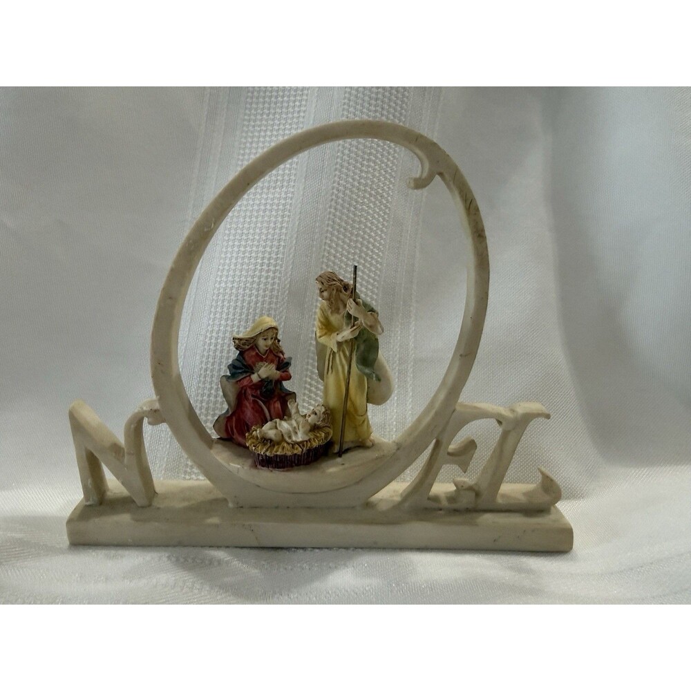 Vintage NOEL Nativity Holy Family Decoration By Ganz  Resin - 5 X 4"